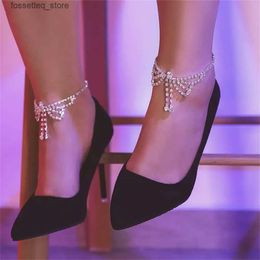 Anklets Fashion Bow Tie Anklet s for Women Crystal Charm High Heels Accessories Rhinestone Anklet Sandal Barefoot Foot Jewelry L46