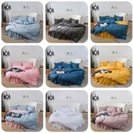 Bedding Sets Round Bed 4 PCS/set Cotton Embroidery Edge Pillowcase & Duvet Cover Fitted Sheet And Skirt 200cm 220cm