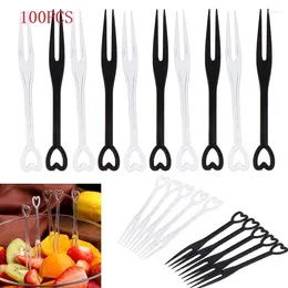 Forks 100pcs Mini Fruit Fork Disposable Plastic For Party BBQ Sticks Picks Skewer Set Home Dining Cake