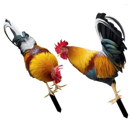 Garden Decorations 2 Pcs Statue Decorative Inserts Flower Pots Metal Rooster Statues Acrylic Lawn Ornament