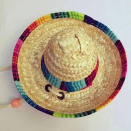 Dog Apparel Sombrero Pet Straw Hat Ornaments Colourful Cat Mexican Costume Accessories Conejos Accesorios