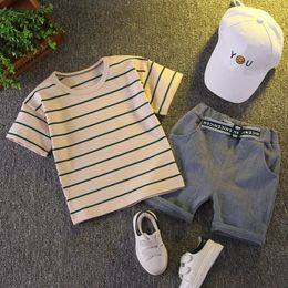 Korean Version Baby boys Clothing sets Cotton kids girls Clothes Suits Summer Childrens stripe T-Shirt Shorts Set 240329