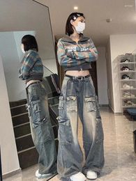 Women's Jeans Multi-pocket Design High-street Cargo Pants Women 2024 Summer Wide-leg Trendy Niche Washable High-waisted Y2k Baggy