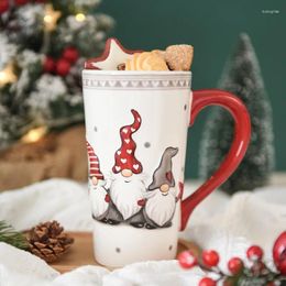 Mugs Christmas High-capacity Mug Ceramic Household Embossed Cups Cute Trend Milk Office Cups.