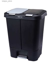 Waste Bins Dual Plastic Trash and Recycle Bin with Slow Close Lid Black 11 Gal Trash Can Kitchen Recicle Bin L46