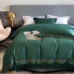 Bedding Sets 2024 Est Four-piece Simple Cotton Double Household Bed Sheet Quilt Cover Embroidered Comfortable Dark Green Colour