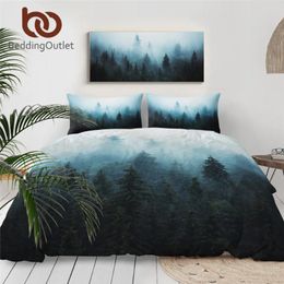 Bedding Sets BeddingOutlet Fir Forest Set Trees Nature Duvet Cover Misty Landscape Bedspreads Hipster Vintage Bed 3pcs Dropship