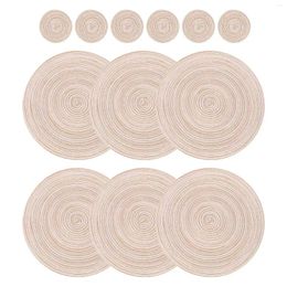 Table Mats 12 PCS Round Placemats And Coasters Set(15 InchX15 Inch&4.33 InchX4.33 Inch) Beige