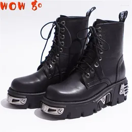Walking Shoes 6CM Punk Style Platform Women Ankle Boots 2024 Women's Motorcycle Boot Fashion Ladies Chunky Metal Decor Black