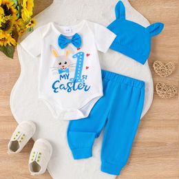 Clothing Sets Infant Baby Boys My First Easter Outfit Long Sleeve Bowtie Romper Pants Hat 3pcs Lothes Set