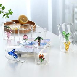 Wine Glasses Creative Coffee Water Glass With 3D Plants Inside Kids Gift Glassware Drinking Cup Personalised Cactus Breakfast Milk Mug