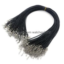Chains Black Chain Necklaces 1.5Mm Leather Cord Wax Rope Wire For Pendant Diy Gift Jewellery Making Accessories Collars With Lobster Dro Dh6U4