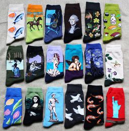 Oil painting Jacquard breathable socks men's/women's mid length socks fashionable Skateboard Graffiti street creativity abstract retro couple sports leisure socks