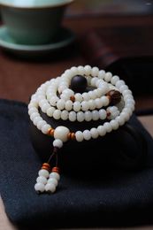 Strand Chinese Style Handmade White Jade Bodhi Root With Multiple Circles Hand Skewered Melon Bead Shape