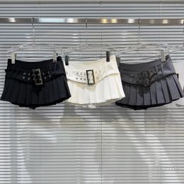 Skirts 2024 Spring Summer Super Short Skirt For Women Niche Socialite Wide Belt Girl Style Solid Colour Pleated Miniskirt