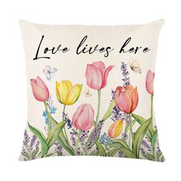 Spring flower letter bicycle pillow case 18X18 Inches Linen Cushion Cover