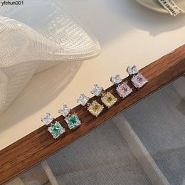 New Fashionable Silver Needle Earrings Unique and High End Zircon Stone Design Size Block Simplicity Womens Contrast Colour