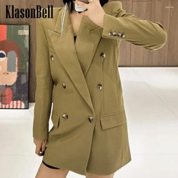 Frauenanzüge 3,21 Klasonbell Frauen Kleidung Solid Color Wolle Mischung klassisches Doppelbrusttemperament Schulterpolster mittelgroße Blazer