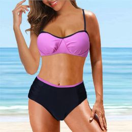 Women's Swimwear Solid Colour Bikini Set Sexy Filled Bra Push-Up Padded Thong Two Pieces Beachwear Knotted Backless Swimsuit Biquini