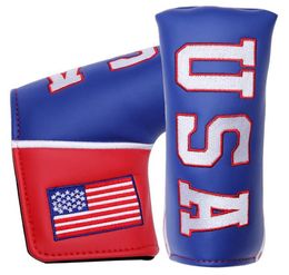 Blue PU Leather Embroidery USA Golf Club Headcover Blade Putter covers2810222