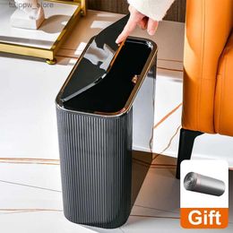 Waste Bins 14L Narrow Press Ring Trash Can with Lid Wastebasket for Bathroom Kitchen Foot Waste Dustbin Toilet Garbage Can Light Luxury L46