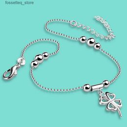 Anklets New Simple Fashion Jewellery Solid 925 Sterling Silver Anklet Four Leaf Cr Pendant Ankle On Foot Chain Gift Joalheria L46