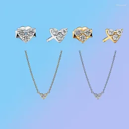 Backs Earrings S925 Silver Bright Triangular Heart-Shaped Needle Butterfly Elegant Compact Versatile Necklace