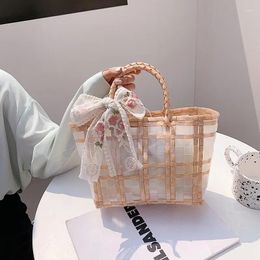 Totes Lace Transparent Woven Bag Large Capacity Female Summer 2024 Fashion Portable Vegetable Basket Beach