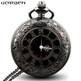 Pocket Watches Retro Silver Steampunk Roman Numeral Pocket Men Chain Necklace Pendant Gifts For Women Hollow Skeleton Quartz Pocket L240402