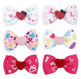 Cute Baby Hair Bows Valentine039s day Baby Fur Ball Love Heart Barrettes for Girls Double Bowknot Hair Clips Kids hair Accessor4330846