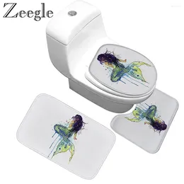 Bath Mats Zeegle Europe Style Mat Set Non-slip Bathroom Toilet Pedestal Rug Foot Pad Absorbent Carpet Flannel Soft