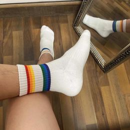 Men's Socks CLEVER-MENMODE Mens Tube Cotton Thicken Rainbow Stripes Sexy Warm Soft Casual Hombre Business Towel Bottom