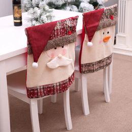 Chair Covers Christmas Cover Cute Plush Santa Claus Snowman Xmas Year Back Ornaments For Home Table Decor