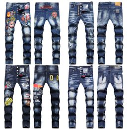 Jeans pants mens designer dsquares jeans Mens Jeans Clothes Slim Fit Elastic Embroidery Pants Loose Long Womens Jean Clothing Denim Pants Panelled Hip HOP Trousers