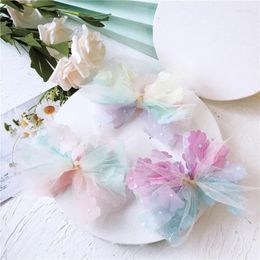 Dog Apparel PetHandmade Gradient Five-petal Flower Mesh Bow Hairpin One Word Frog Clip Grooming Dogs Hair 20PCS/LOT