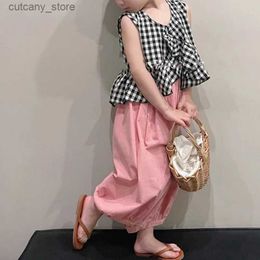 Trousers Summer New Girls Set Irregular Plaid Sevess Tank Top+Casual Mosquito Proof Pants Fashion Childrens Clothing Suit L46