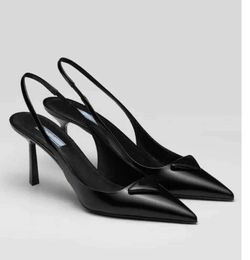 Dress Shoes Luxury Brands 2024 Designer Sandal High Heels Low Heel Black Brushed Leather Slingback Pumps Black White Patent Leathers 35-40 Fashion Shoes 44667