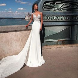 Dresses Chic See Through Jewel Neckline Mermaid Wedding Dresses With Lace Appliques Illusion Wedding Gowns vestido de novia