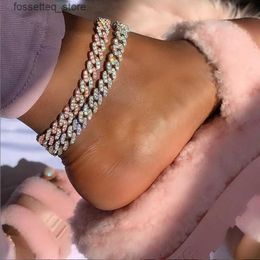 Anklets Iced Out 9mm Width Bling 5A Cz Cuban Link Chain Leg Chain Foot Jewelry Wholesale Women 9 10 Pink Pinky Color Cuban Anklet L46