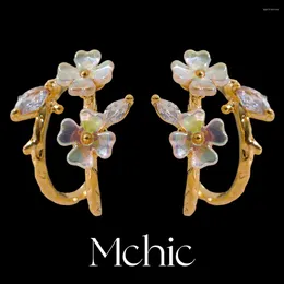 Hoop Earrings Mchic Trendy Resin Flower Zircon Hollow Geometric Huggie Prevent Allergy Metal Gold Colour High Quality Jewellery Gift