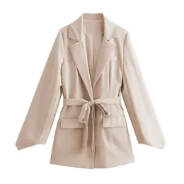 Women's Suits SuperAen 2024 Spring And Autumn Fashion Solid Colour Lace Up Waist Wrap Blazer Coat For Women