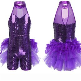 Kid Girls Sequins Jazz Latin Ballet Dance Costume Rhinestone Gymnastics Professional Modern Ballet Tutu Dress Leotard Dance Wear 240401