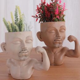 Vases Face Flower Pot Drainage Hole Muscle Men Resin Funny Indoor Outdoor Vegetable Succulent Planter Home Gardening Supplies