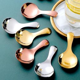 Spoons 5Pcs Cute Stainless Steel Mini Spoon Short Handle Ice Cream Tea Coffee Scoop Sugar Salt Spice Tableware Kitchen Tool