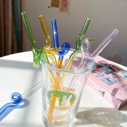 Tea Scoops Creative Art Modelling Curved Glass Straw Colour Special-shaped High Temperature Resistant Pregnant Women And Children Fruit Juice