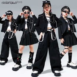 Girl's Dresses Hip Hop Girls Crop Jacket Street Dance Cargo Pants Kids Streetwear Fashion Blazers Skirts Children Jazz Costumes Clothes Sets L240402