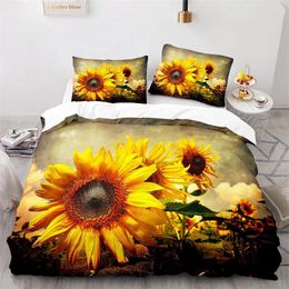 Bedding Sets Sunflower Duvet Cover King Size 3D Nature Yellow Floral Set Microfiber Botanical Plants Comforter With Pillowcases