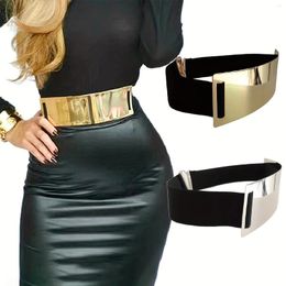 Belts Punk-Elegant Metallic Glossy Wide Belt Waistband - Perfect For Y2K Dresses & Girdles!