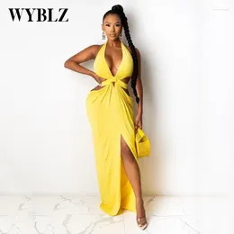 Casual Dresses Sexy Summer Maxi For Women Party Night Club Hollow Out Halter Backless Long Beach Vacation Side Split Sundress