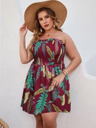 Plus Size Dresses Finjani Women's Backless Tropical Print Shirred Tube Dress Casual Clothing For Summer